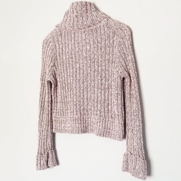 Free People Pink Marled Ballet Combo Twisted Cable T-Neck Sweater S Turtleneck - Picture 7 of 16